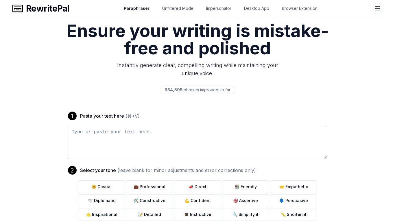 RewritePal Landing page