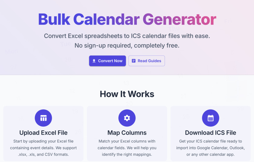 Bulk Calendar Generator Landing Page