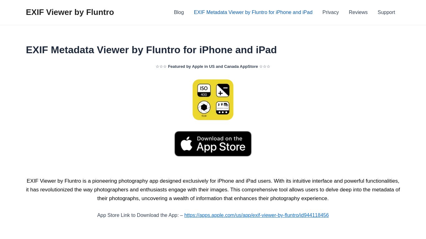 EXIF Viewer by Fluntro Landing page