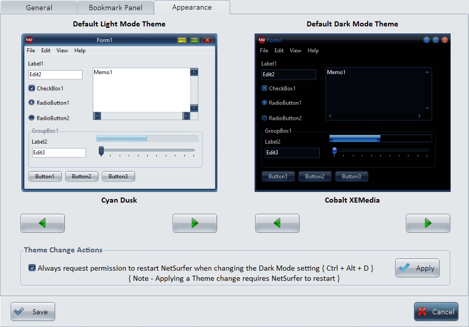 SSuite NetSurfer Prometheus Web Browser Settings Page
