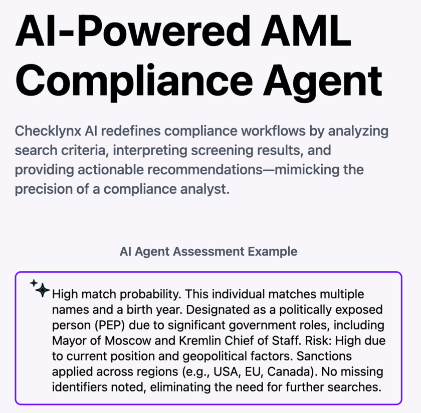 Checklynx AI Powered AML Compliance Agent Checklynx AI Powered AML Compliance Agent