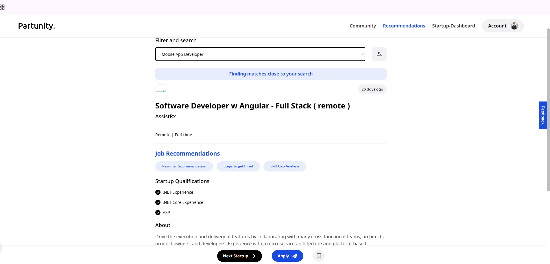 Partunity Sample Startup Job Profile