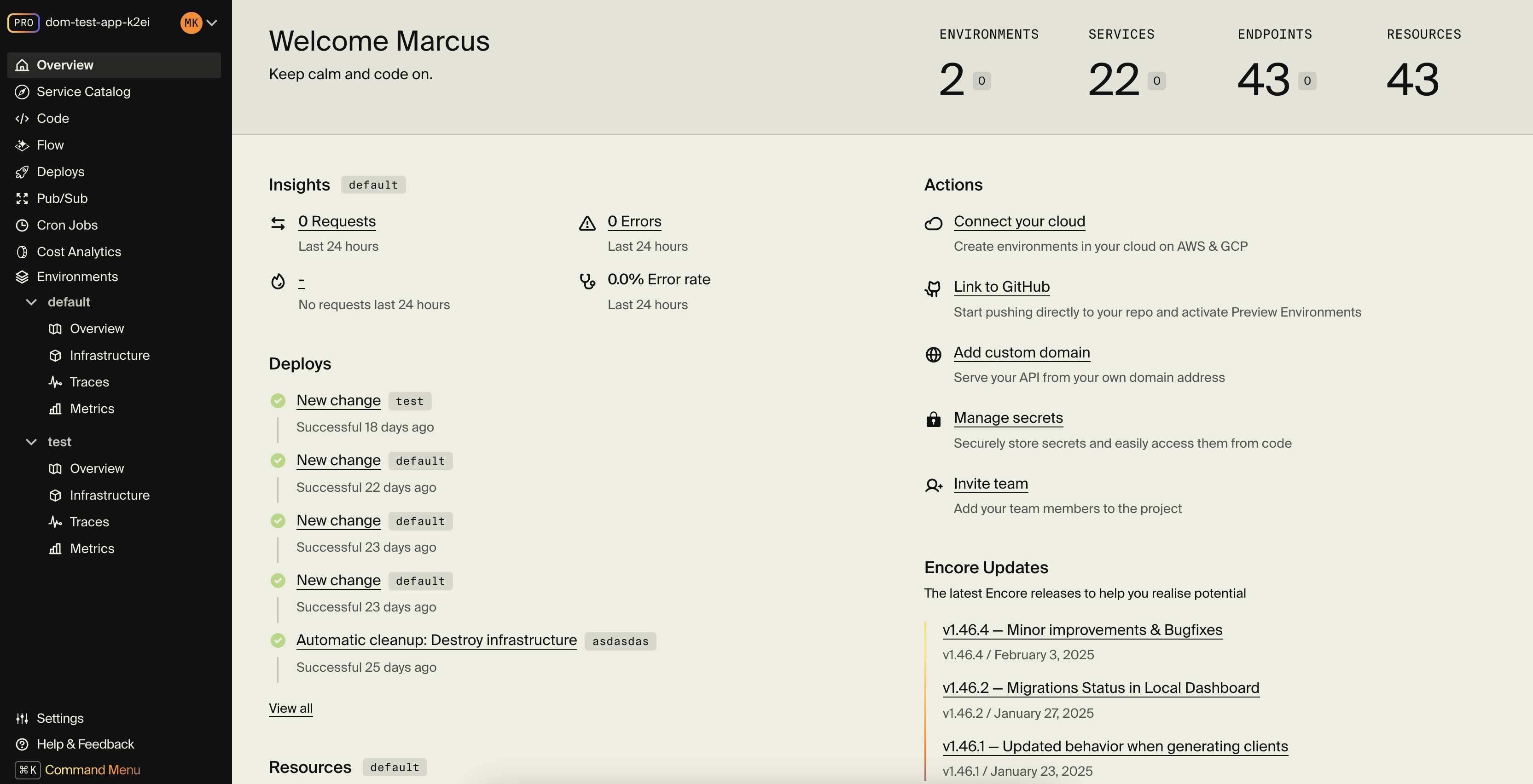 Encore.dev Encore Cloud Dashboard