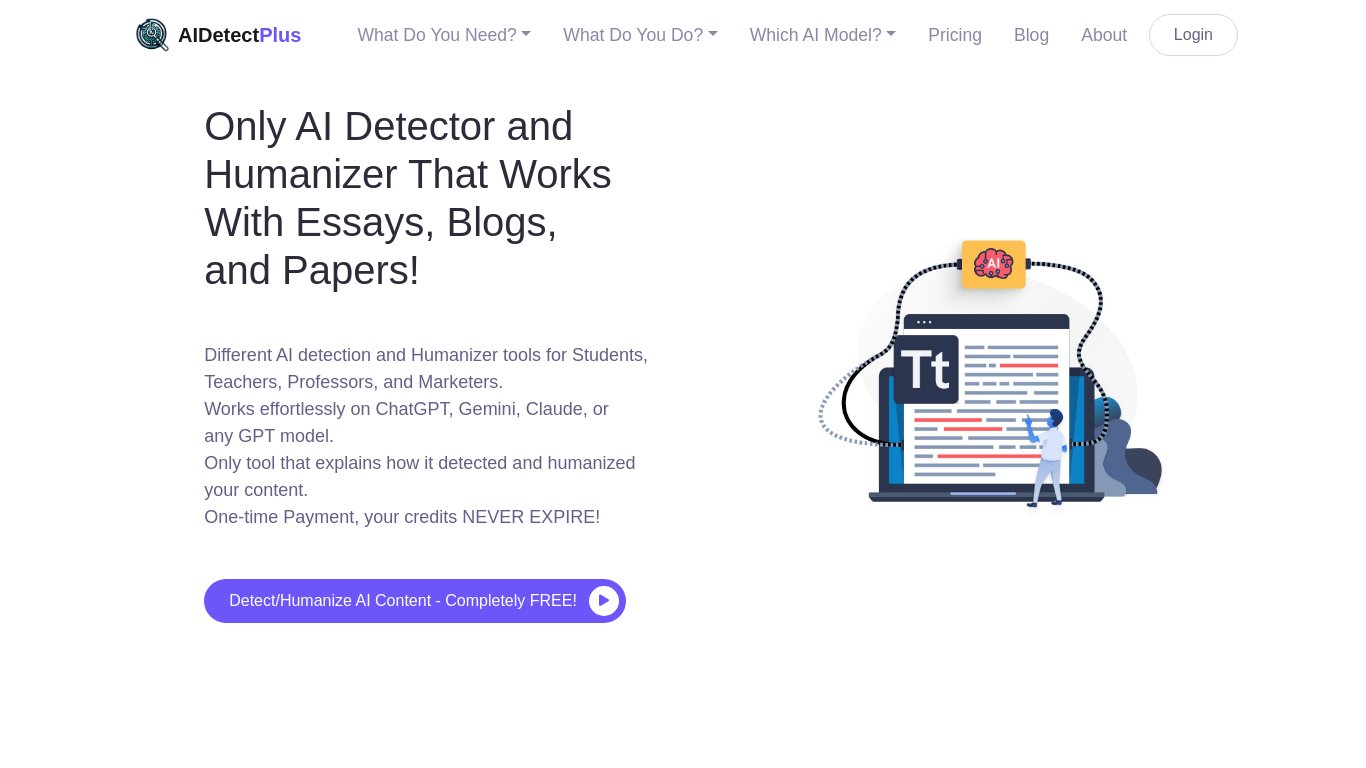 AIDetectPlus Landing page
