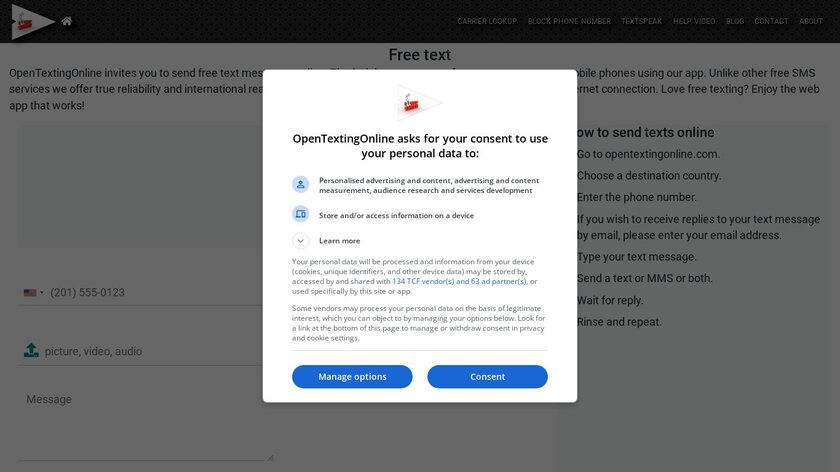 OpenTextingOnline Landing Page