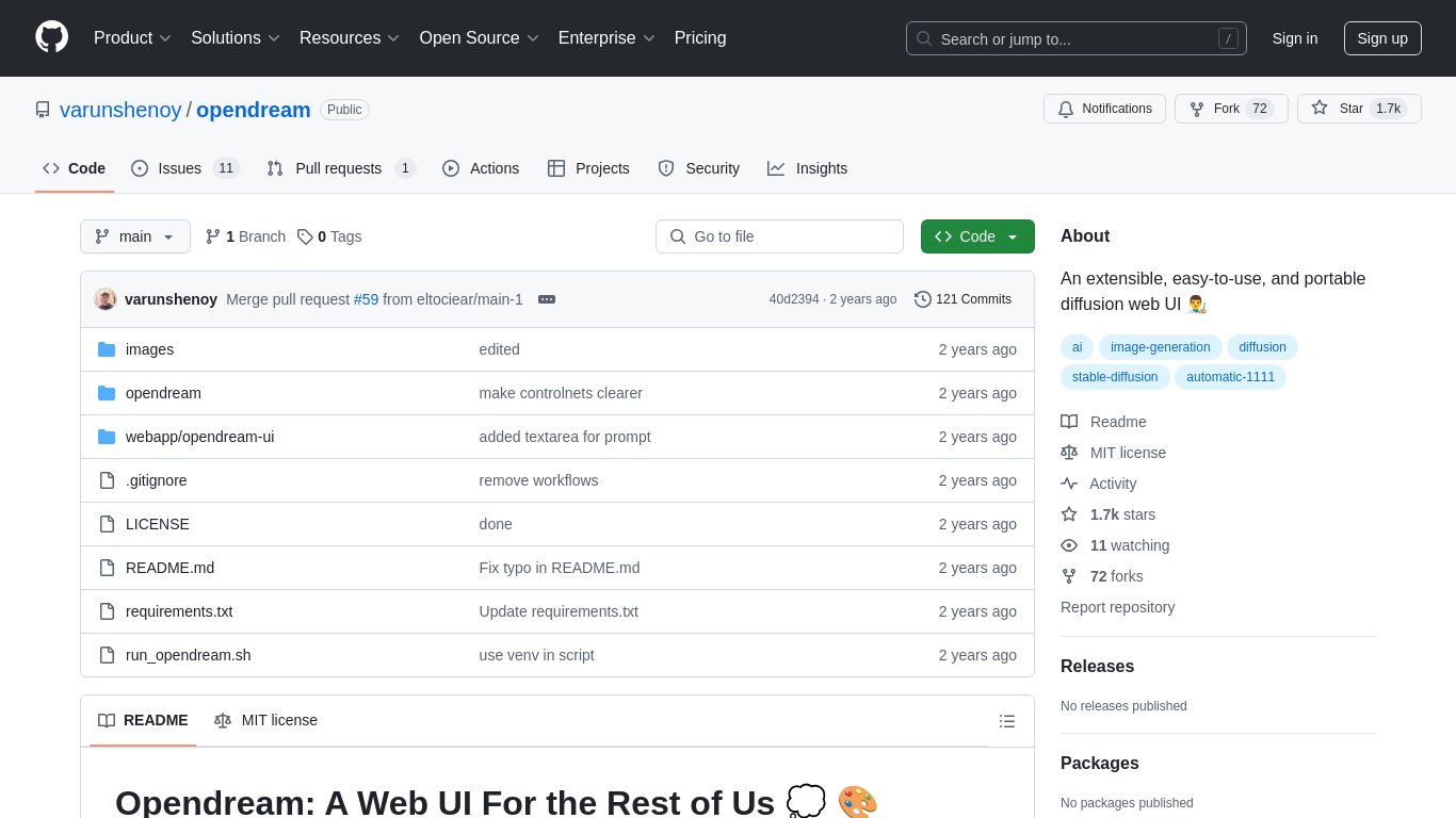 Opendream Landing page