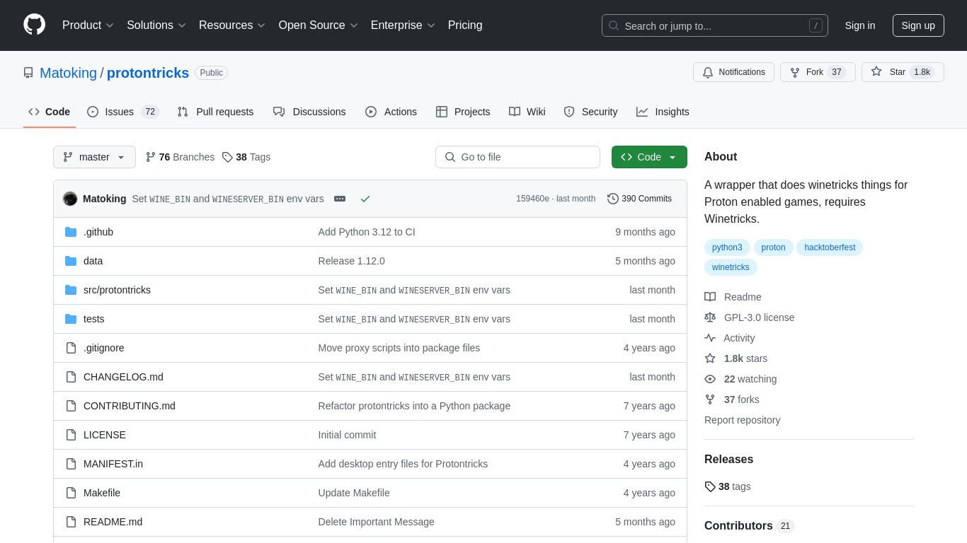 Protontricks Landing page