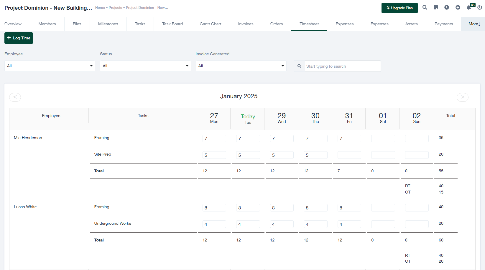 Workcase Timesheet
