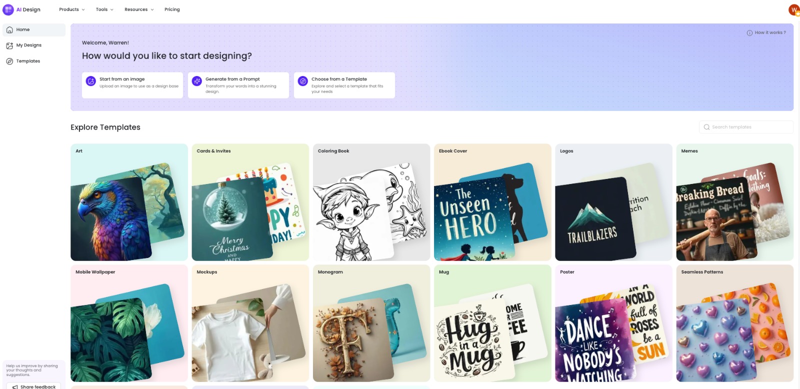 AI Design by Designs.ai Home page