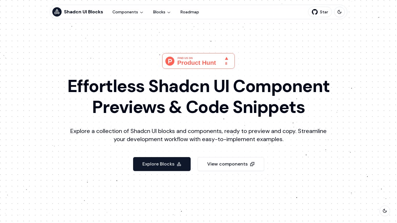 Shadcn UI Blocks Landing page