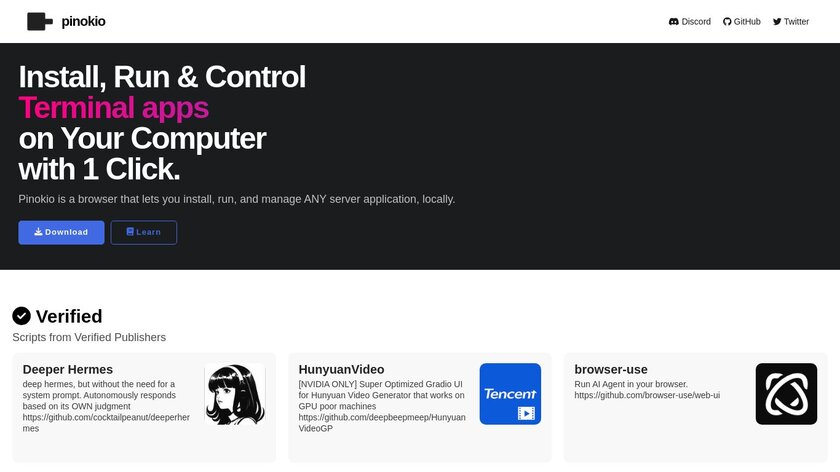 Pinokio Landing Page
