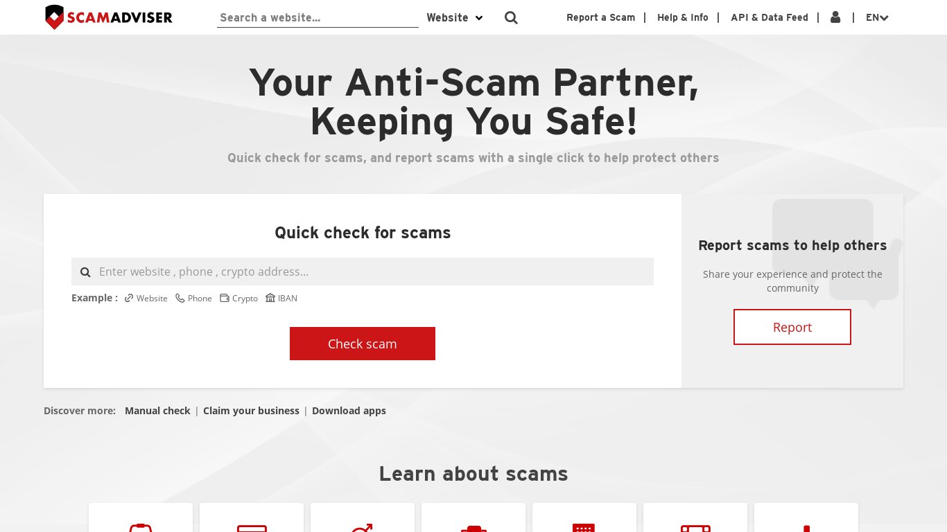 ScamAdviser Landing page