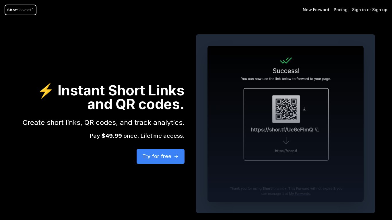 ShortForward Landing page