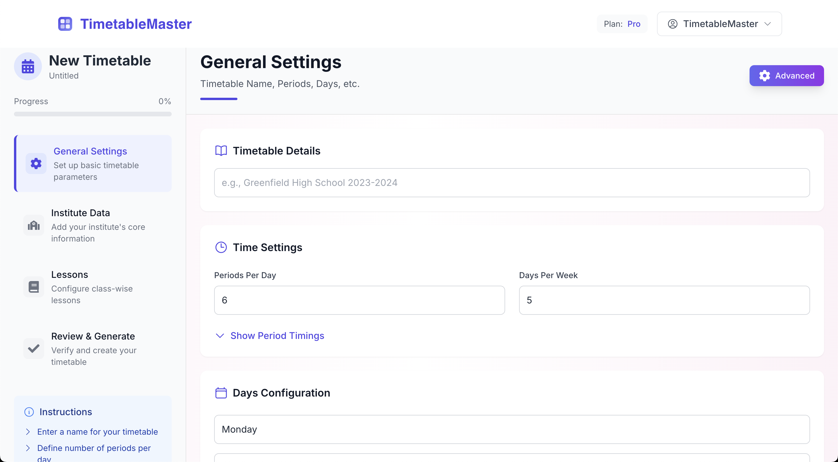 TimetableMaster TimetableMaster School Data Entry Form