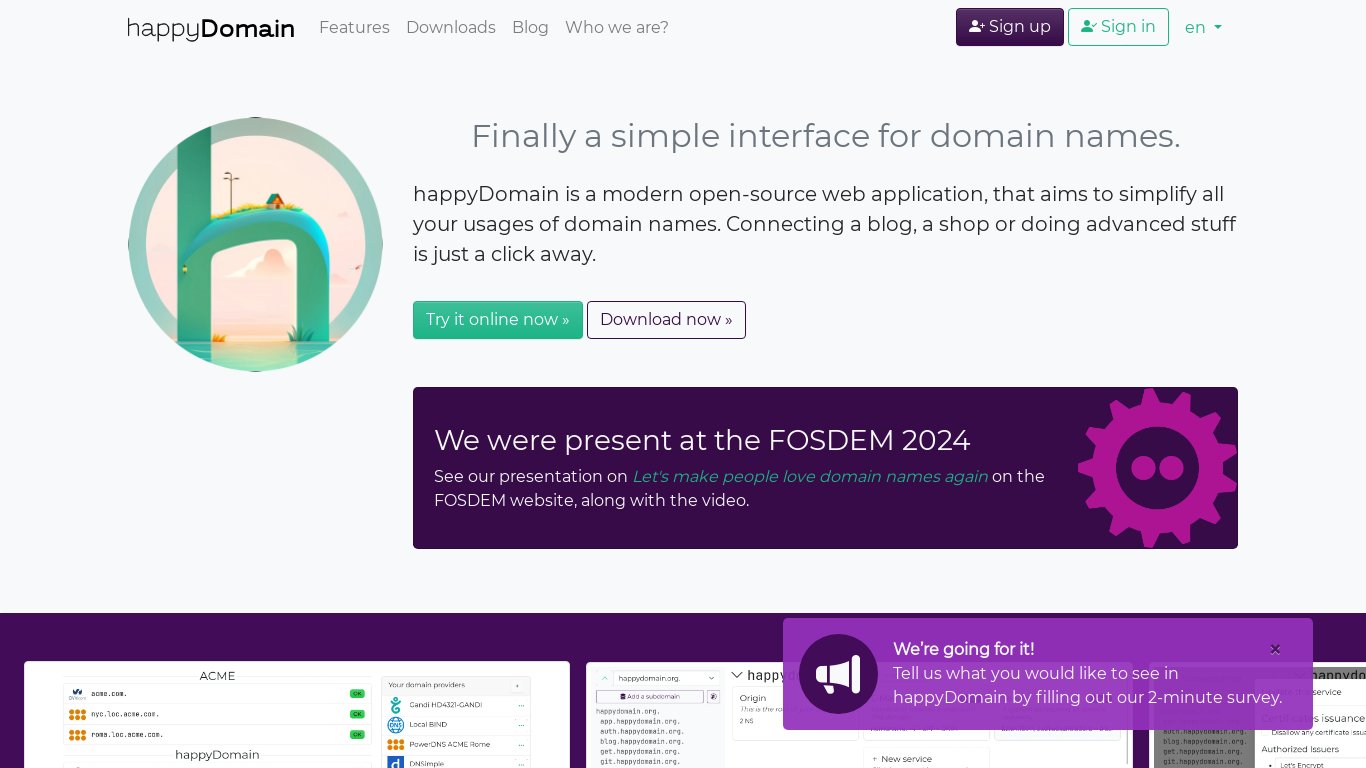 happyDomain Landing page