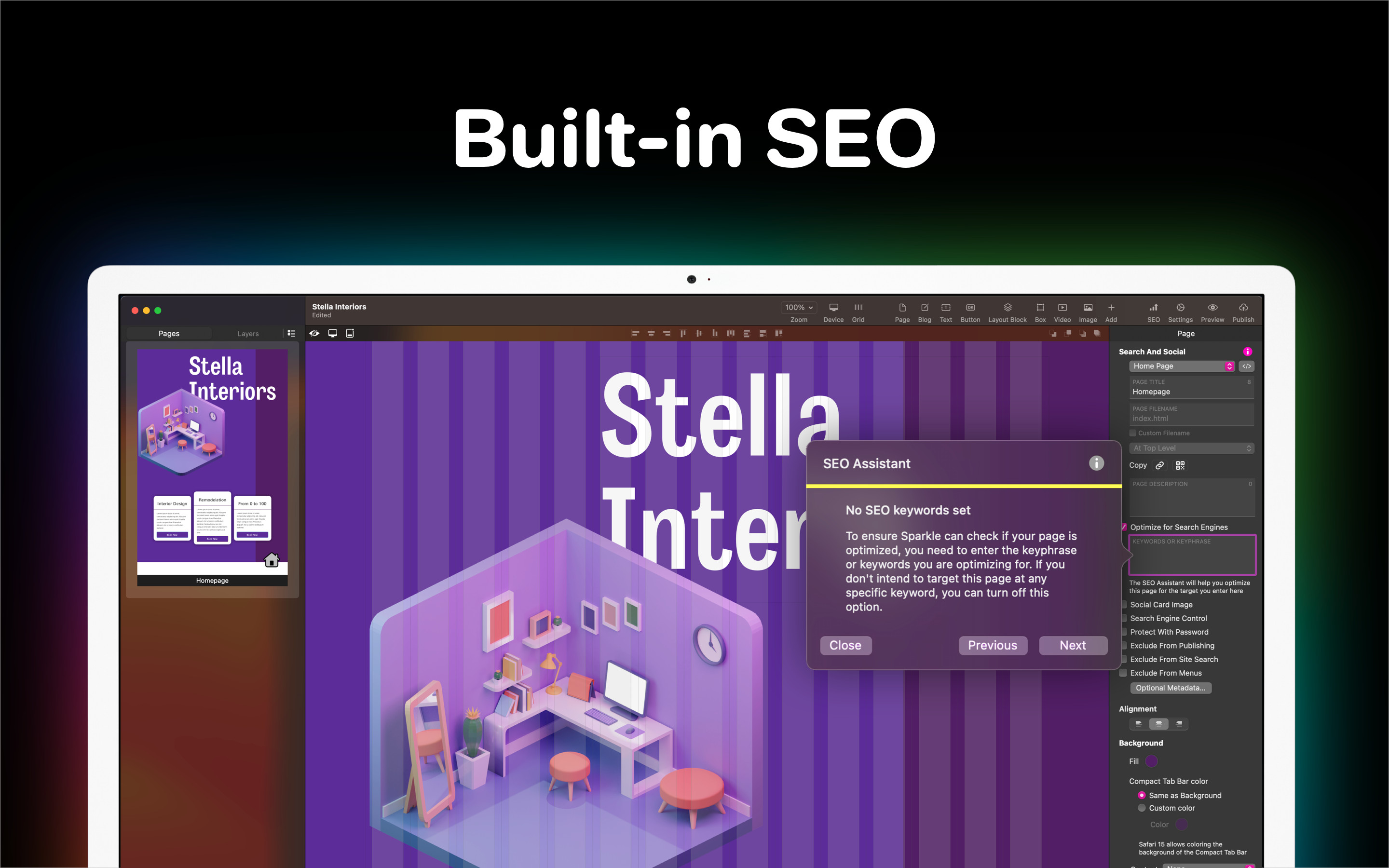 Sitely App Built-in SEO Optimization