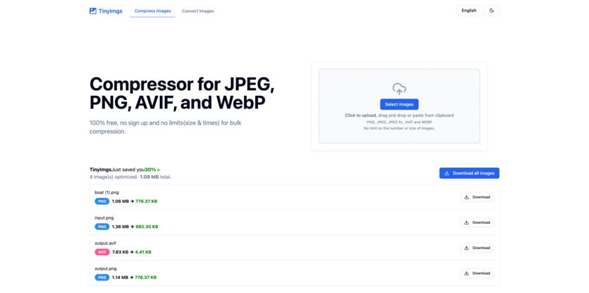 TinyImgs Landing Page