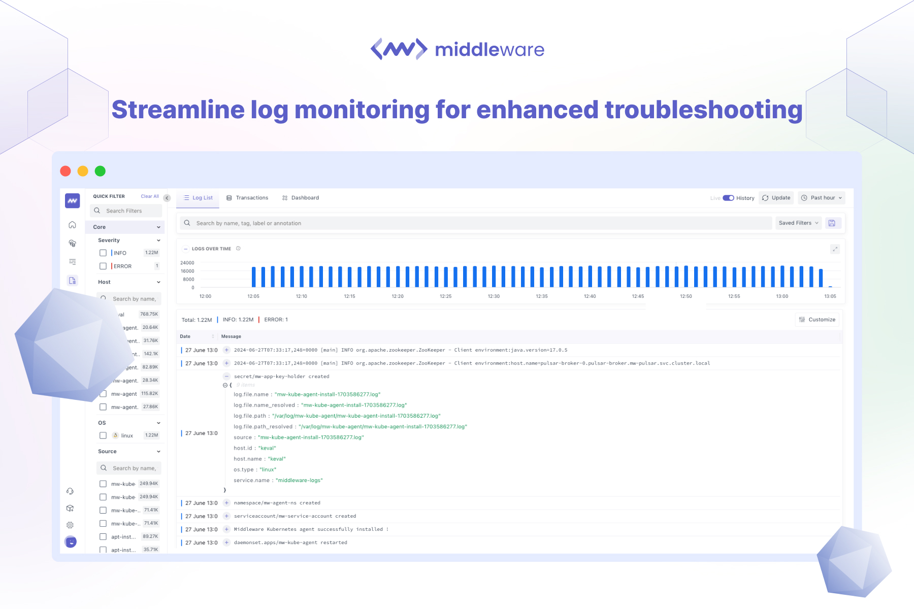 Middleware.io log monitoring