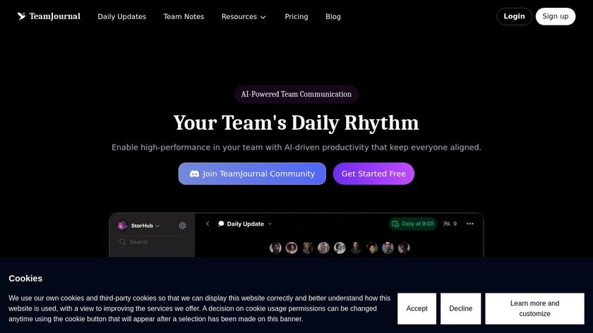 Team Journal Landing Page