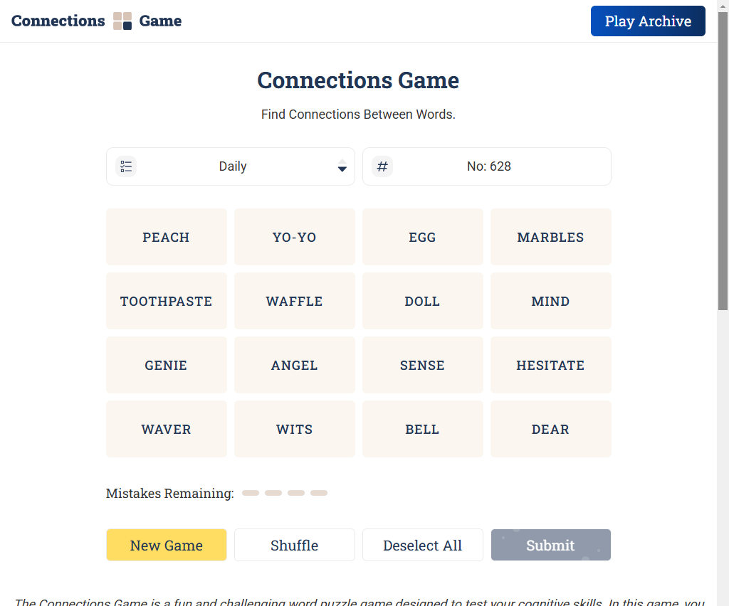 Connections-Game.net iPad Pro View
