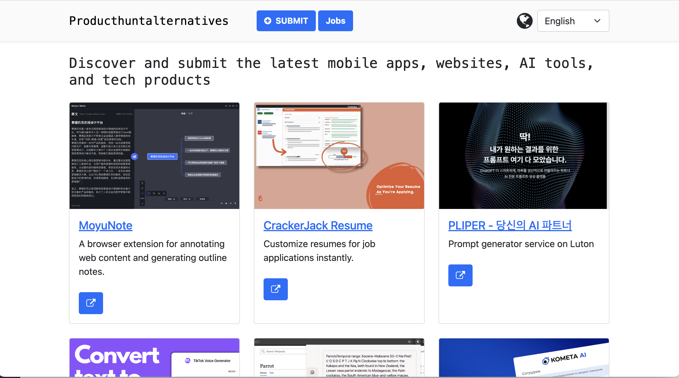 Product Hunt Alternatives upload page