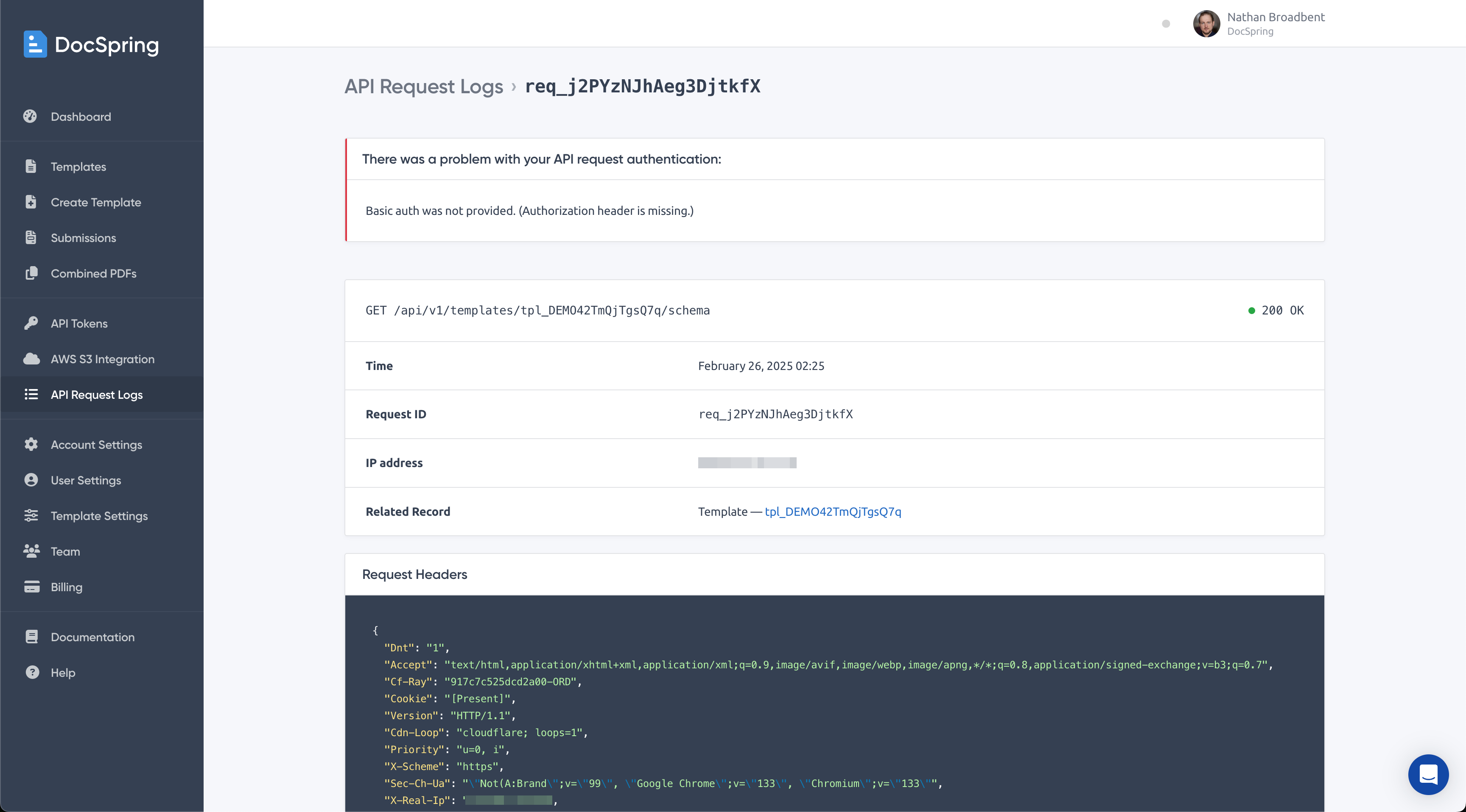 DocSpring View API Request Logs