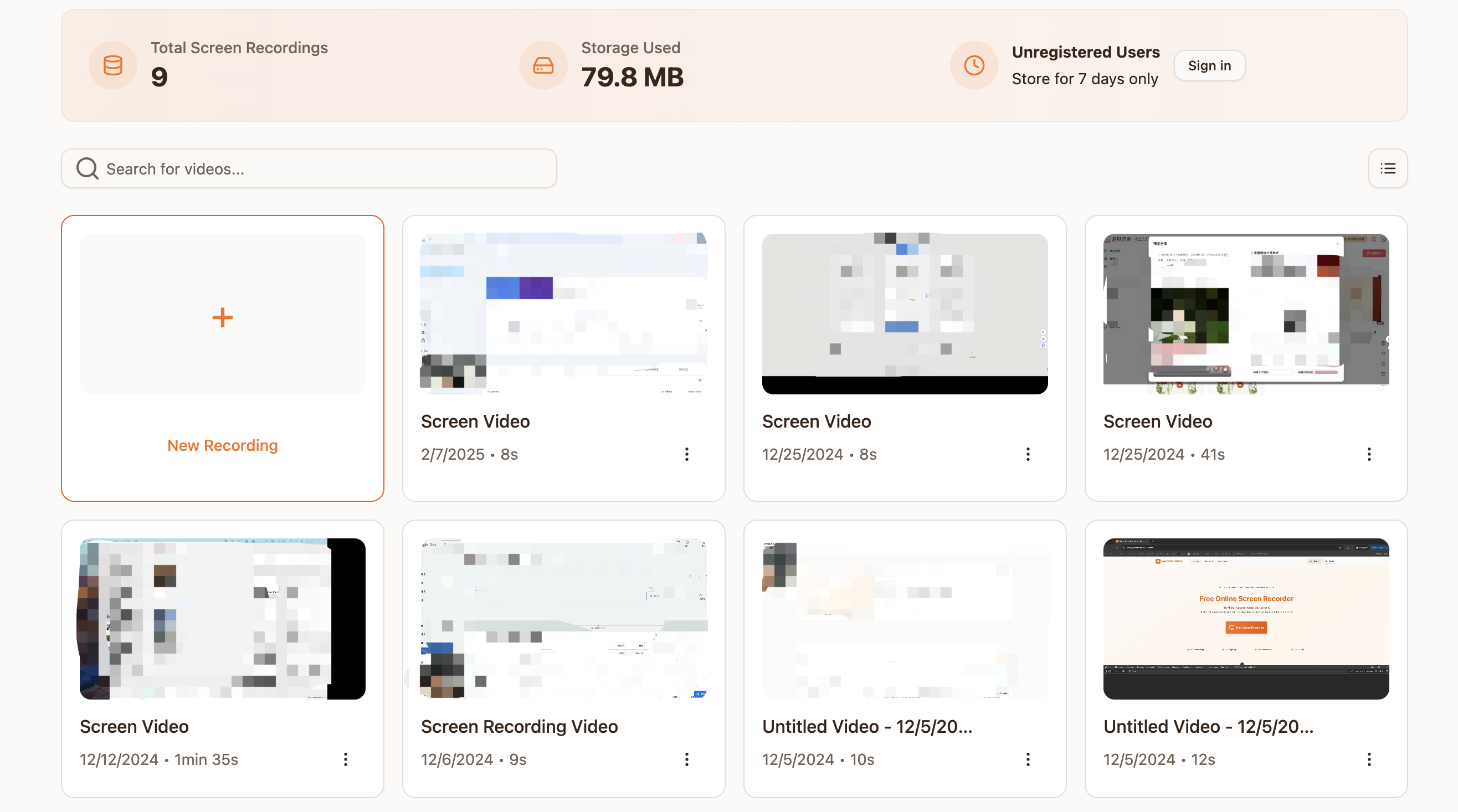 Recorder Online screen recording results