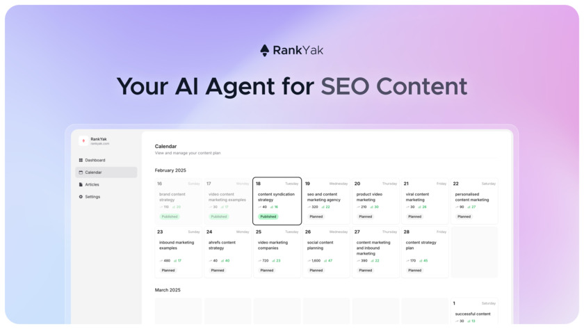 RankYak Your AI Agent for SEO Content RankYak Your AI Agent for SEO Content