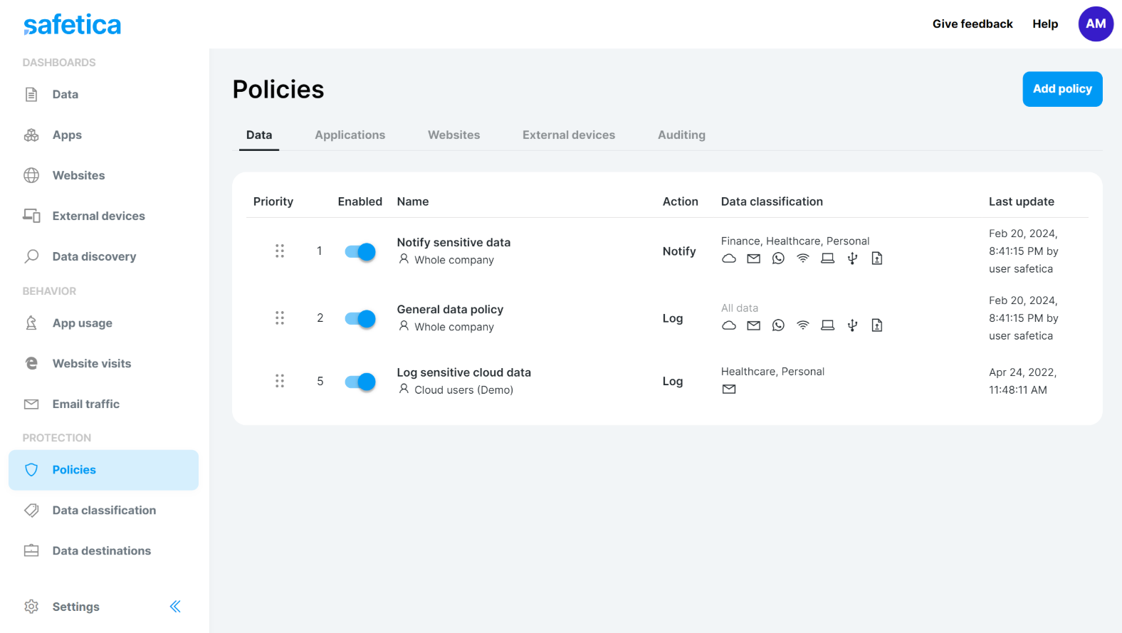 Safetica Safetica Policies