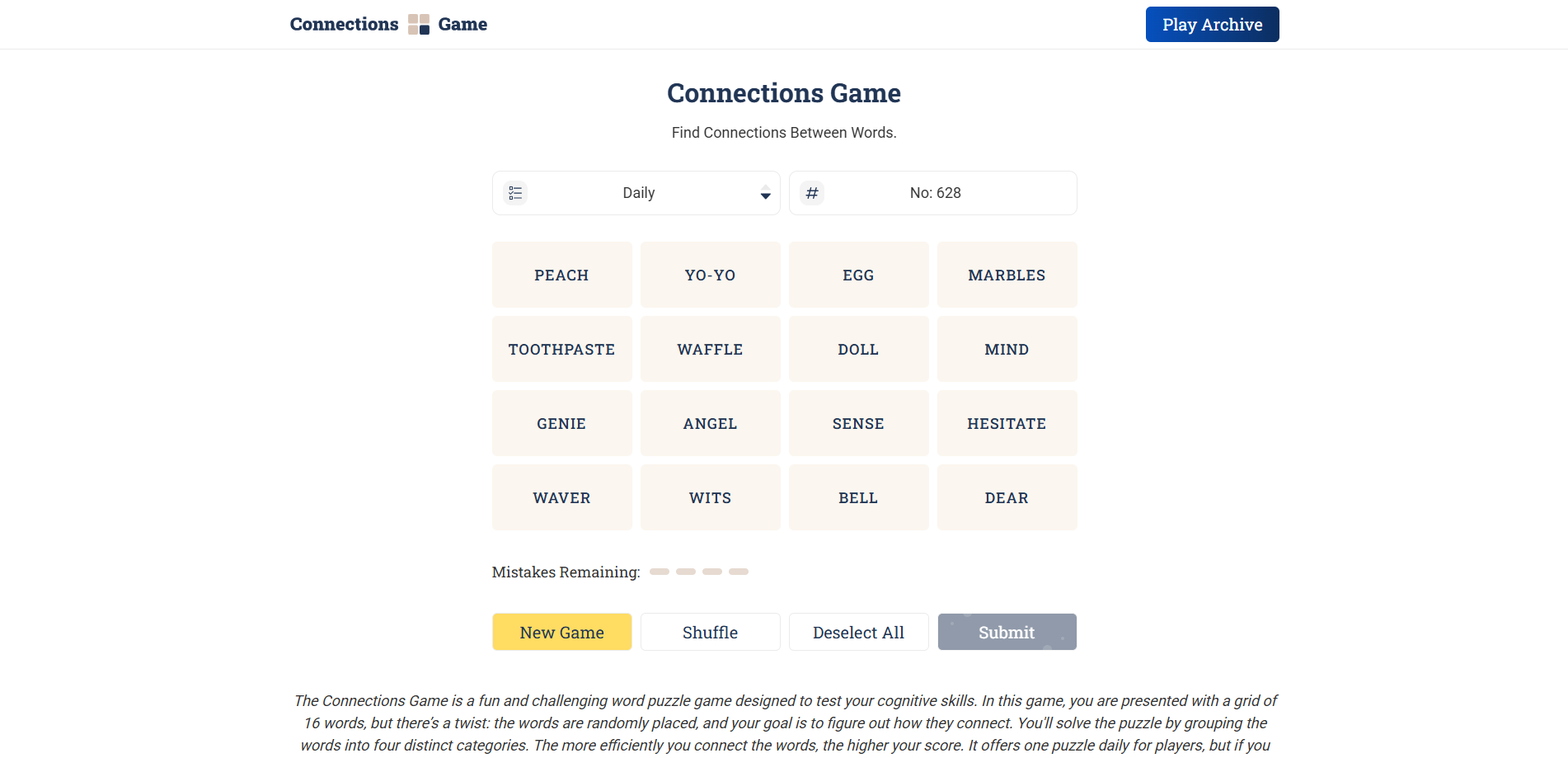 Connections-Game.net Desktop View