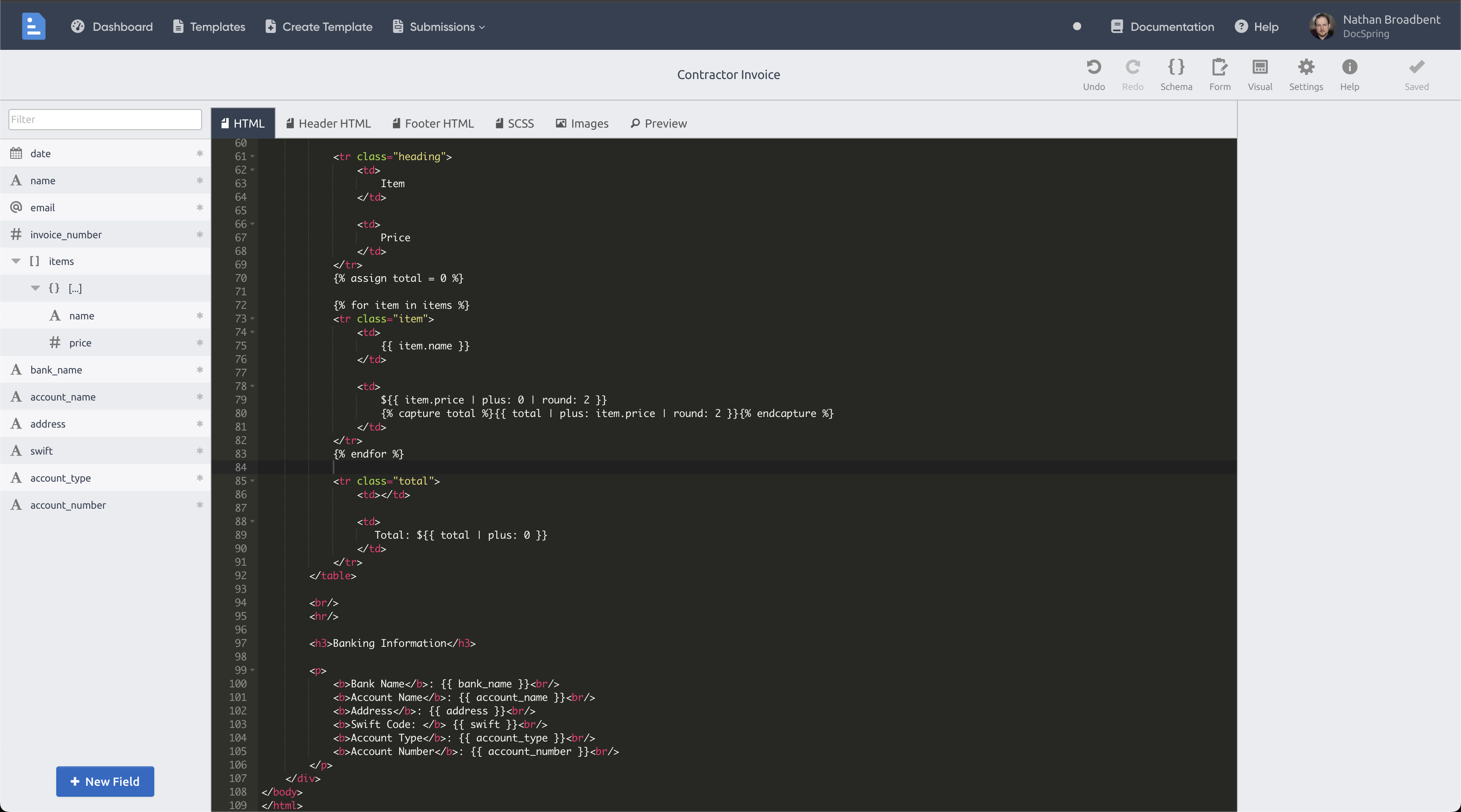 DocSpring HTML Template Editor