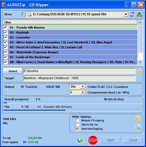 AudioZip CD ripping