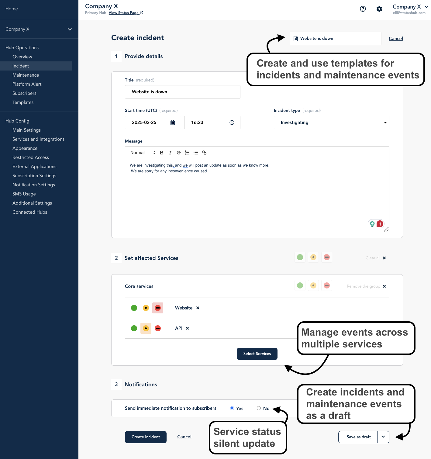 StatusHub Create Incident