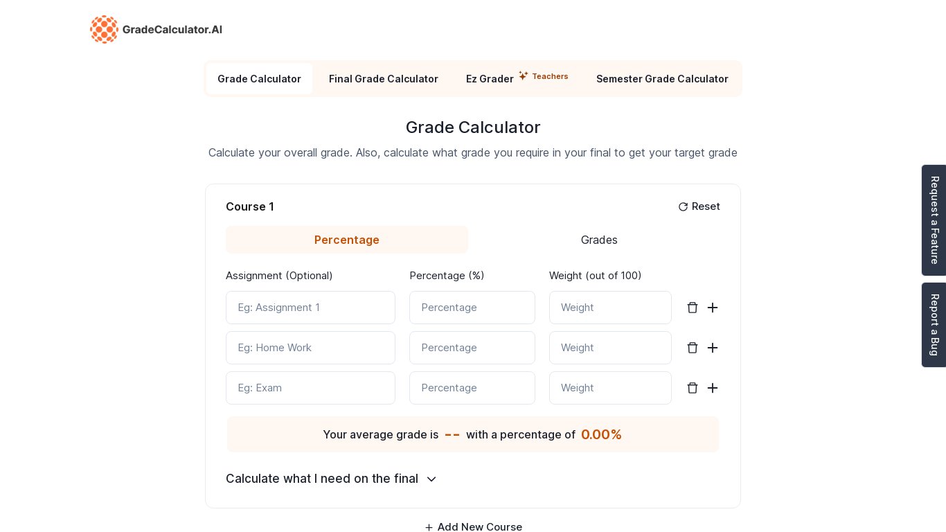 Grade Calculator AI Landing page