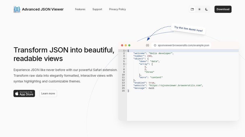 Advanced JSON Viewer Landing Page