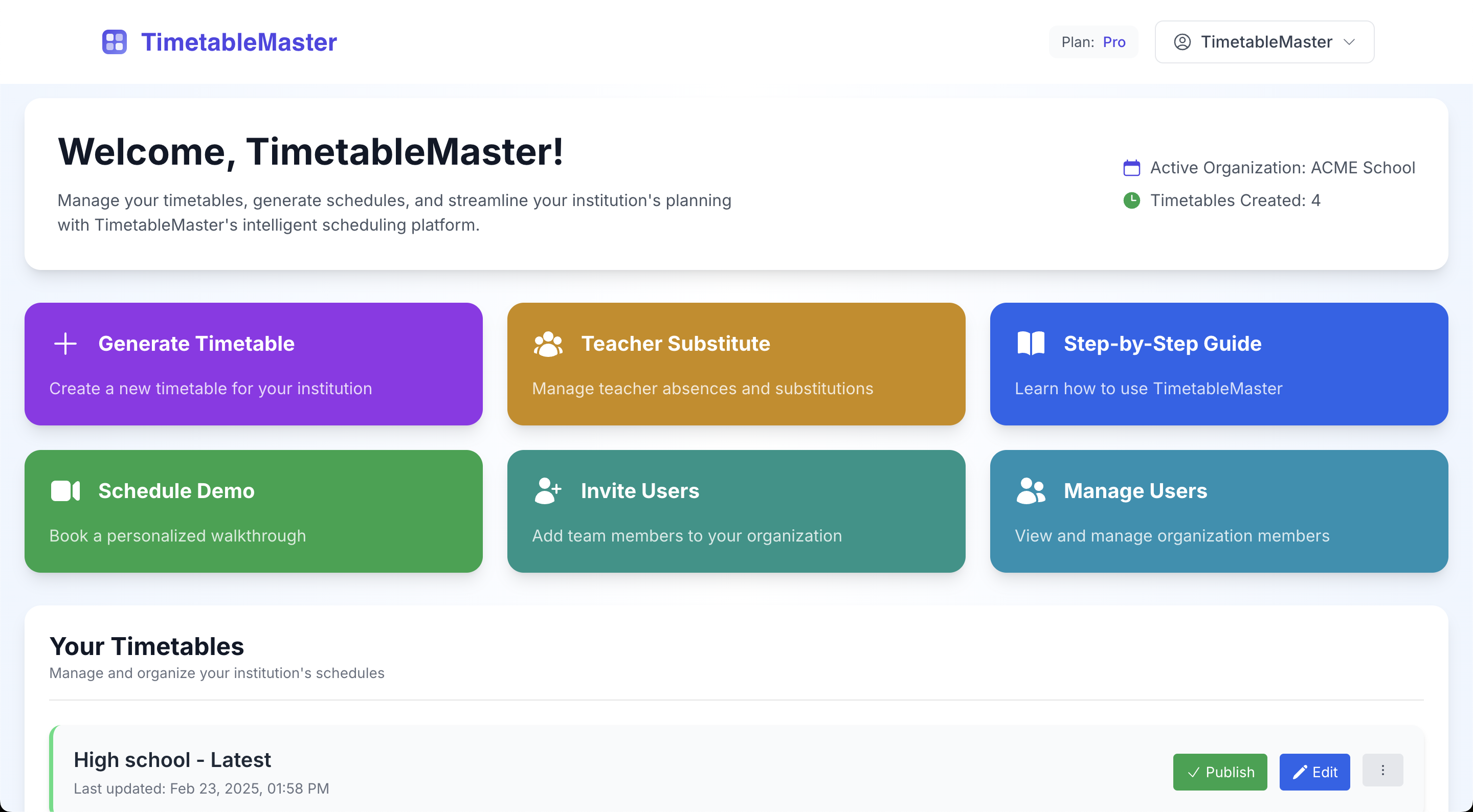 TimetableMaster TimetableMaster Dashboard