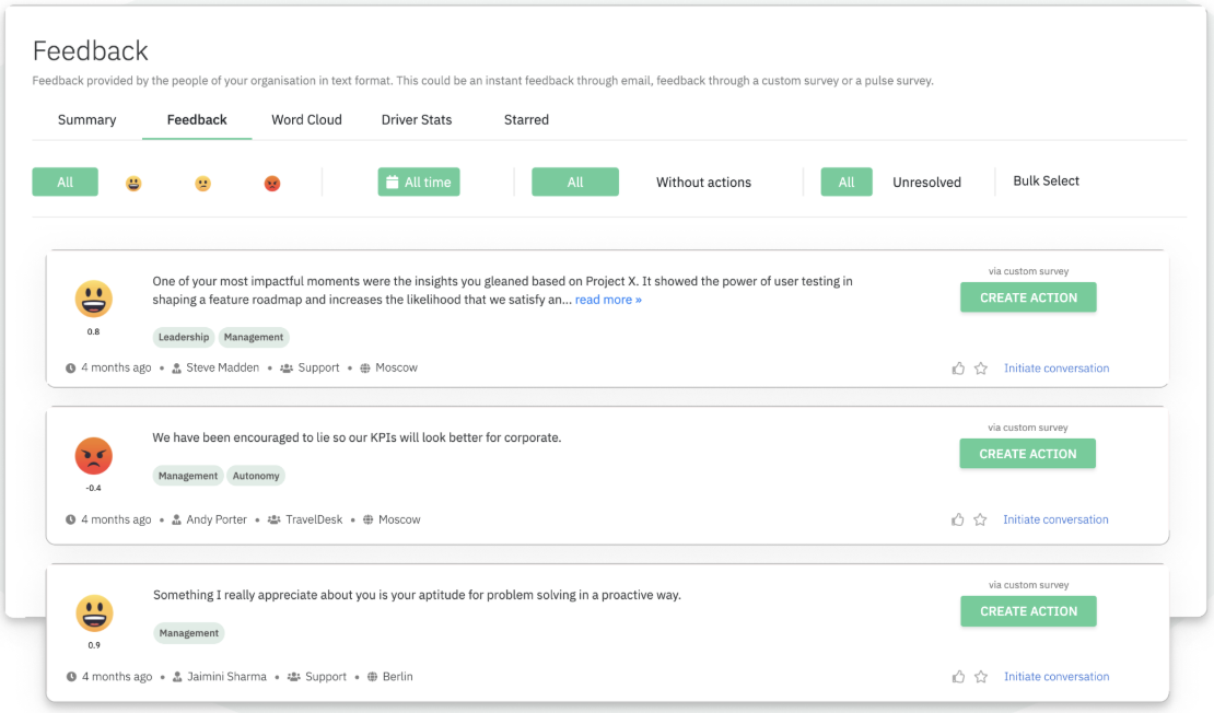 CultureMonkey.io Feedback sentiment analysis