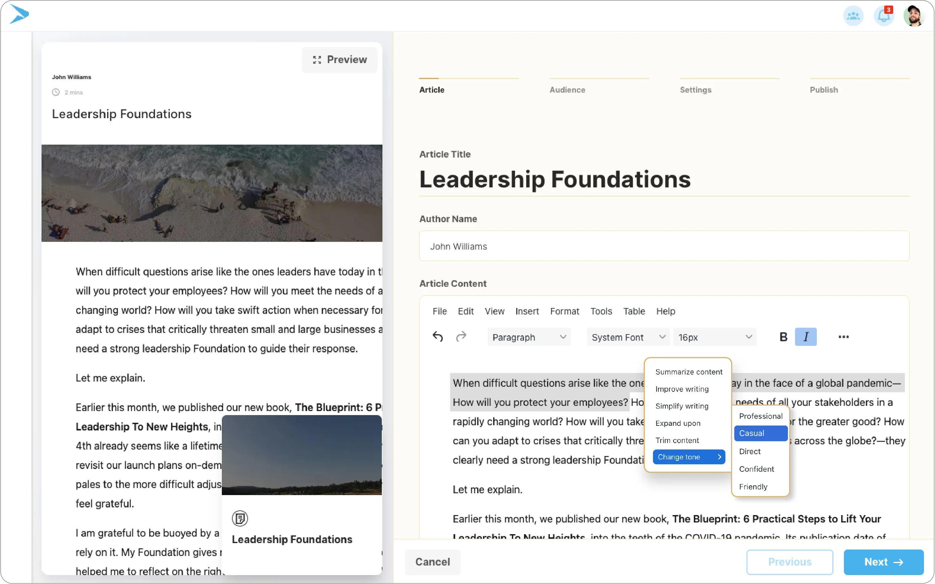 Continu Content Authoring in Continu