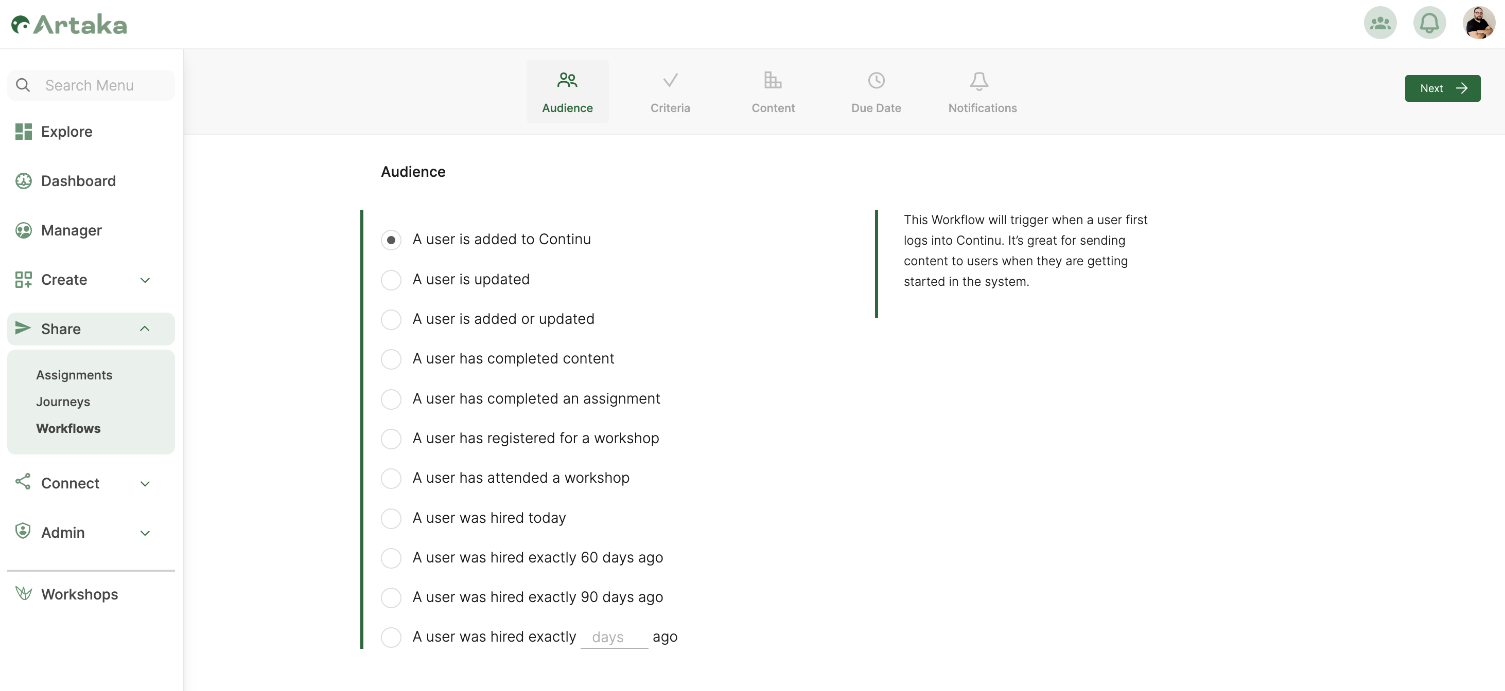 Continu Assignment workflows and automation