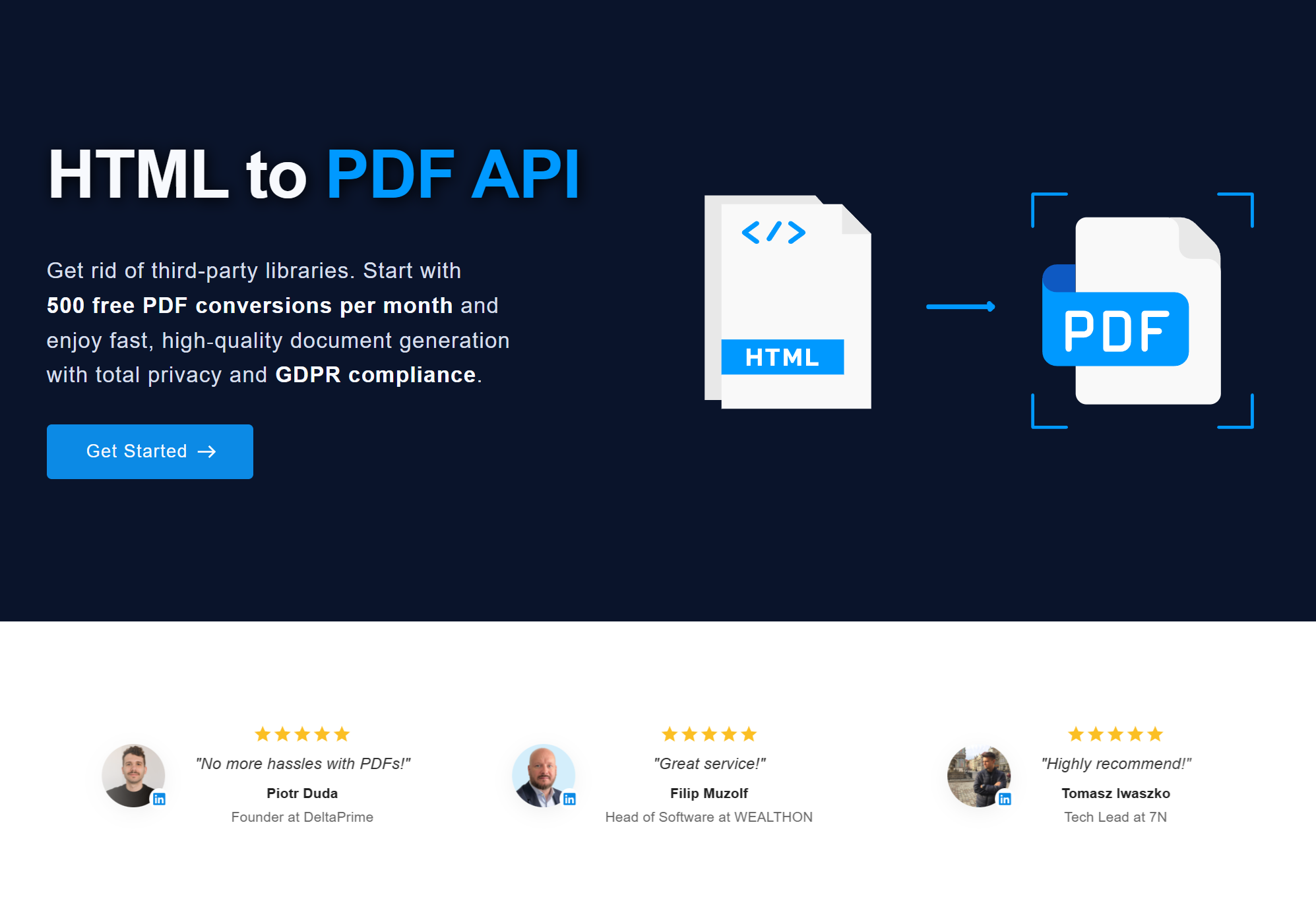 PDFBolt PDFBolt Landing Page Showcasing API Features, Client Reviews, and More.