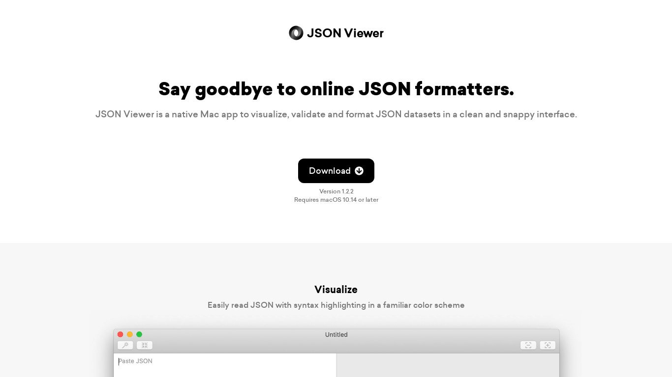 Mac JSON Viewer Landing page