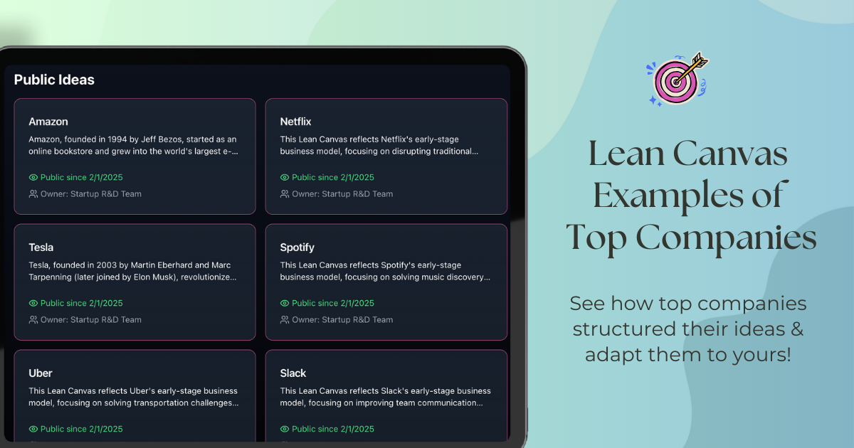 StartupRD Lean canvas of top companies