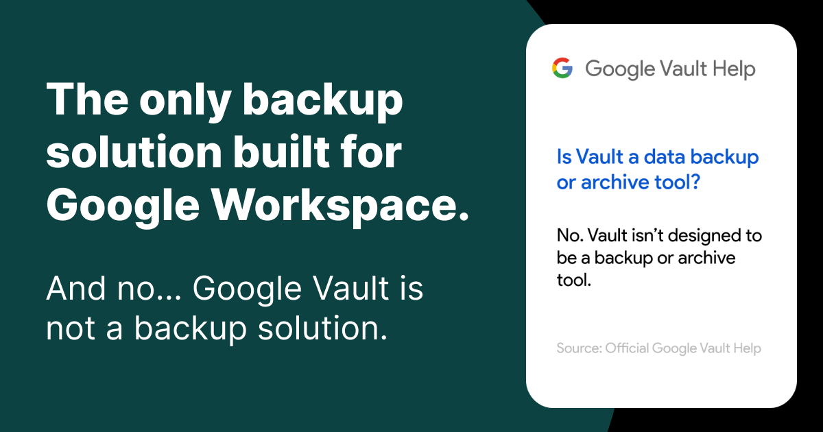Backup Space Your Google Workspace data is not an afterthought for us – it’s our entire focus.
