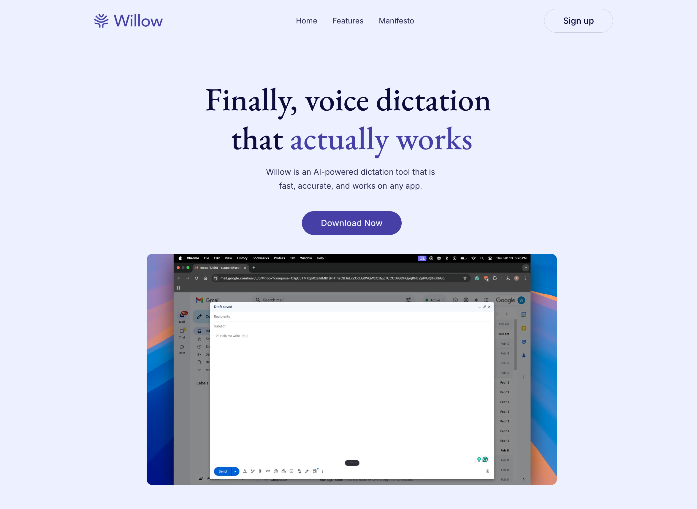 Willow Voice Landing page