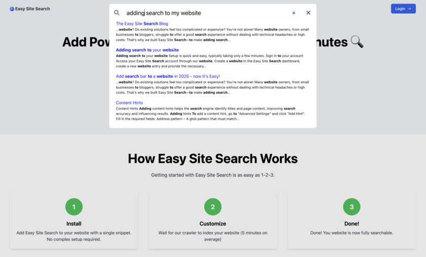 Easy Site Search Landing Page