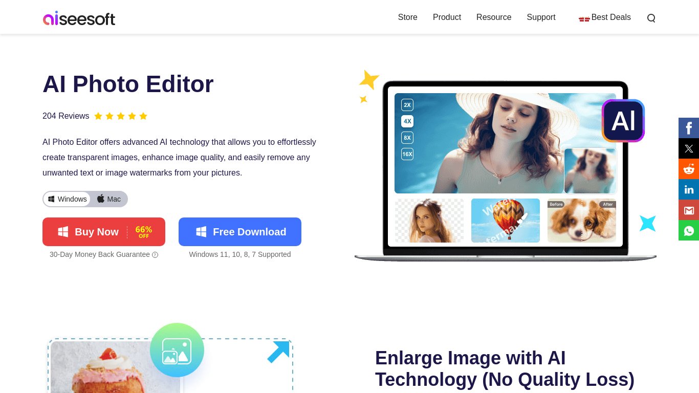 Aiseesoft AI Photo Editor Landing page