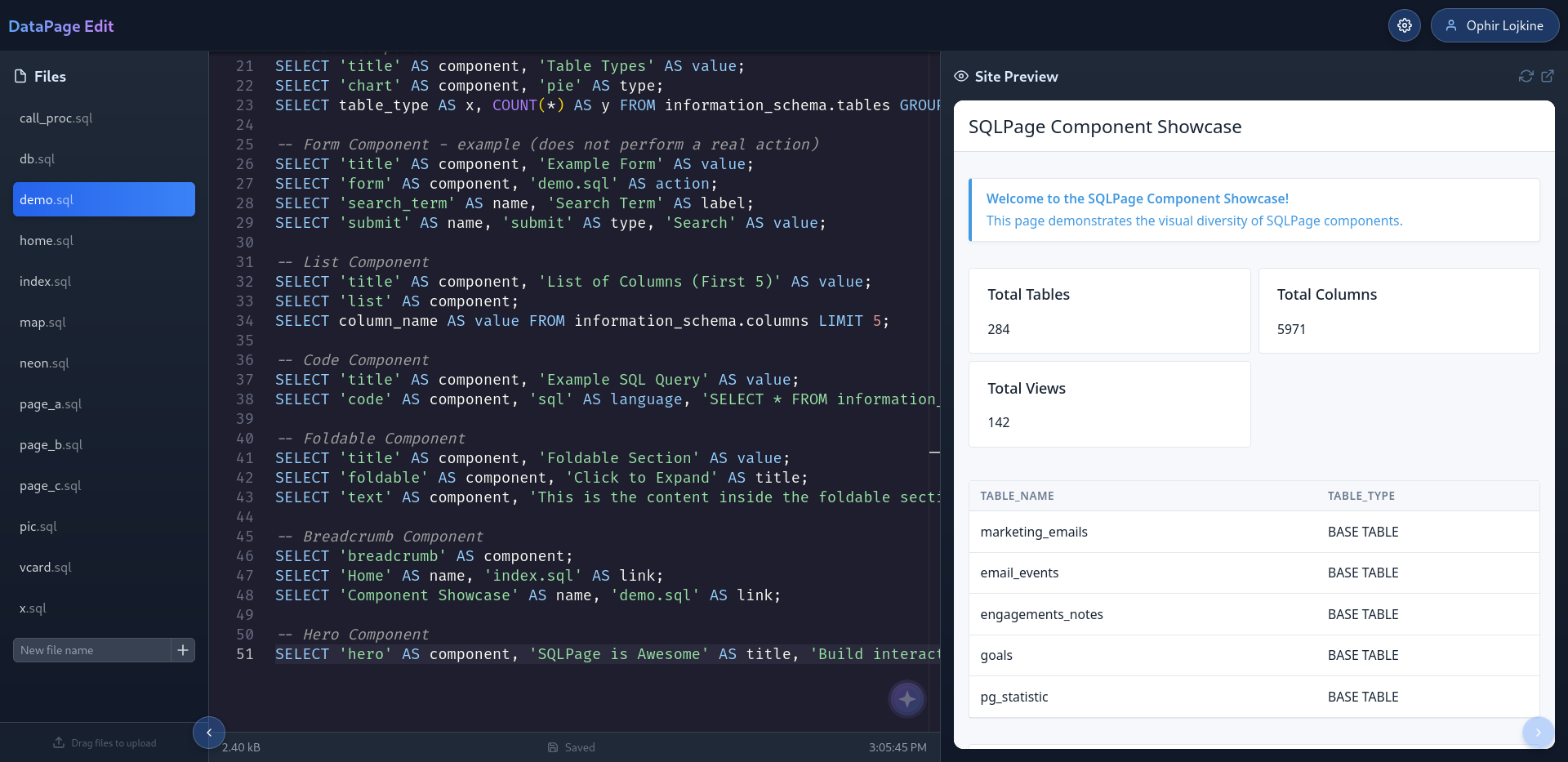 SQLPage - Build SQL-only websites sqlpage editor demo