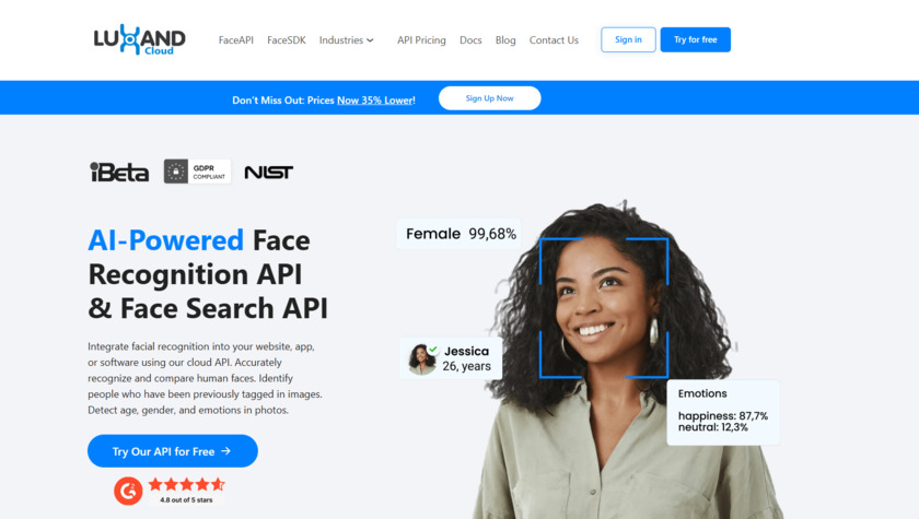 Luxand.cloud Landing Page
