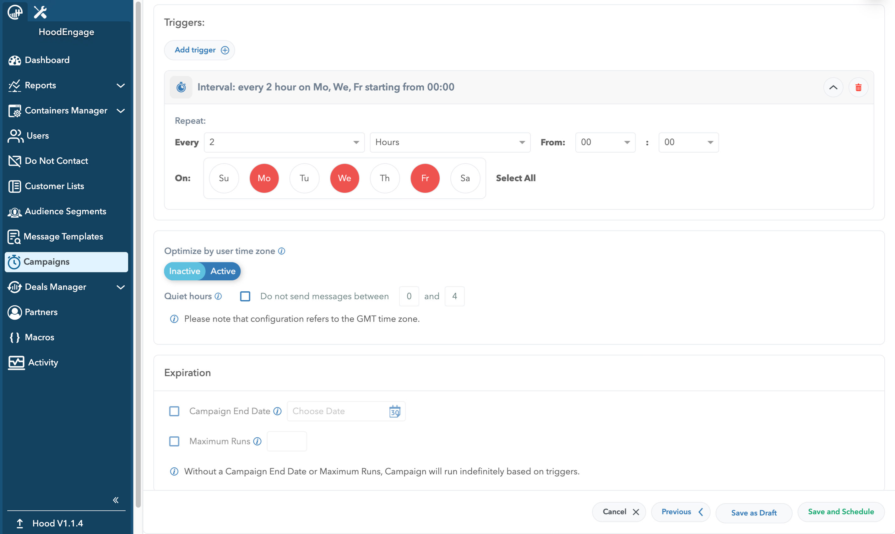 HoodEngage Campaign management, advanced scheduling