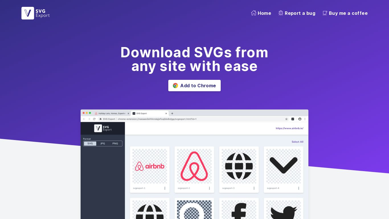 SVG Export Landing page